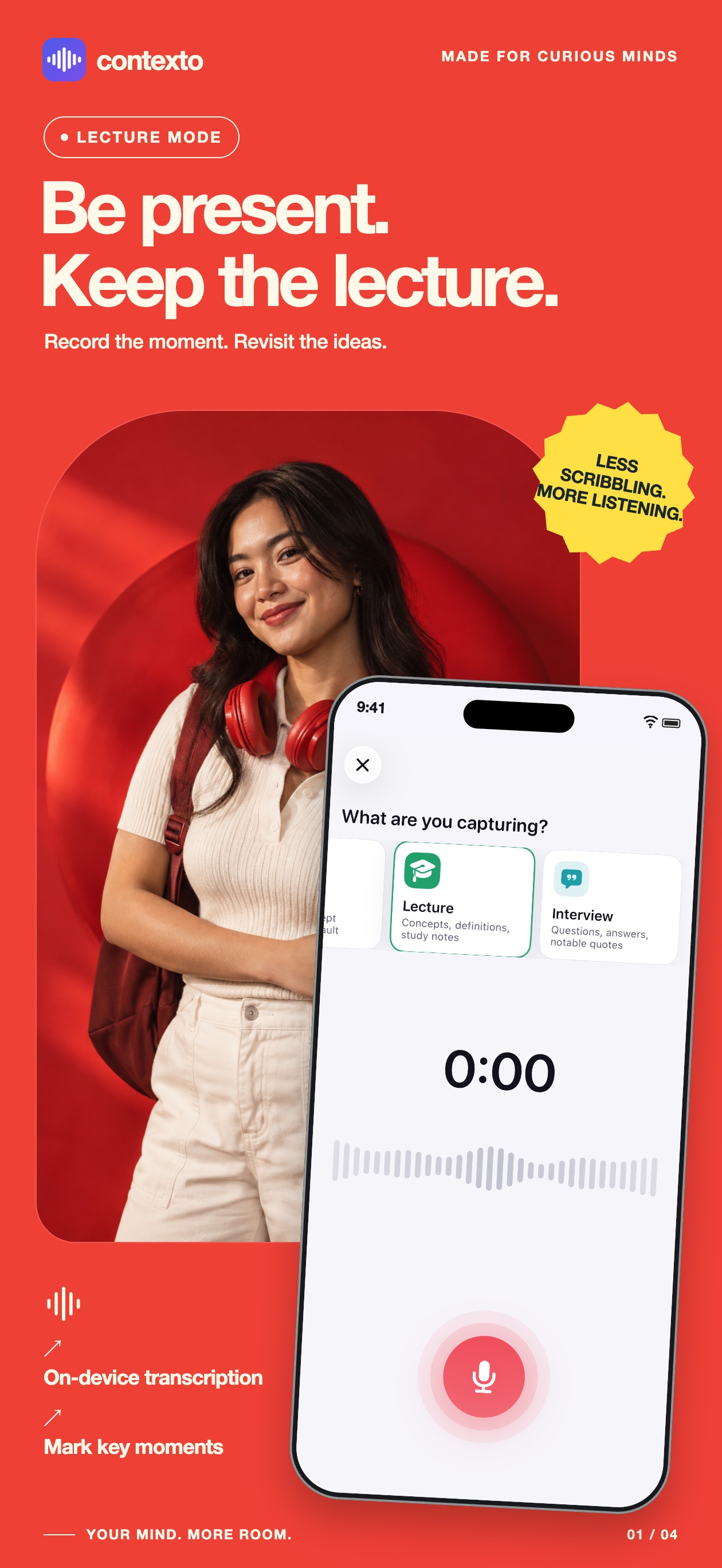 Contexto lecture recording and on-device transcription