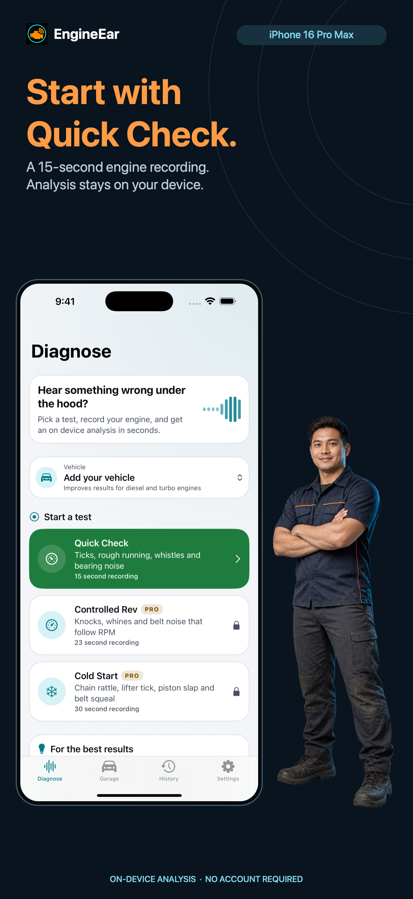 EngineEar Quick Check screen