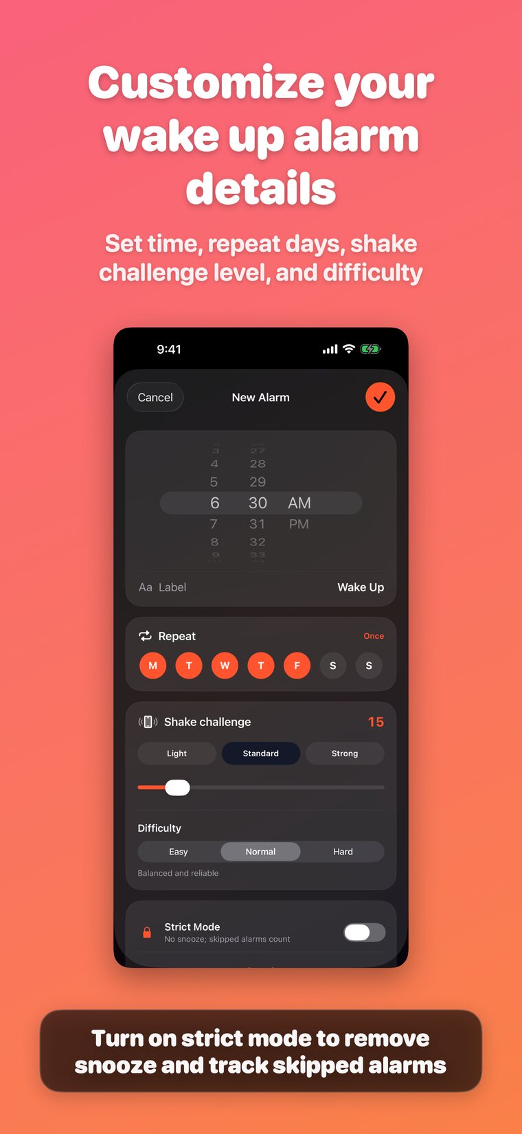 Shake Alarm morning history dashboard