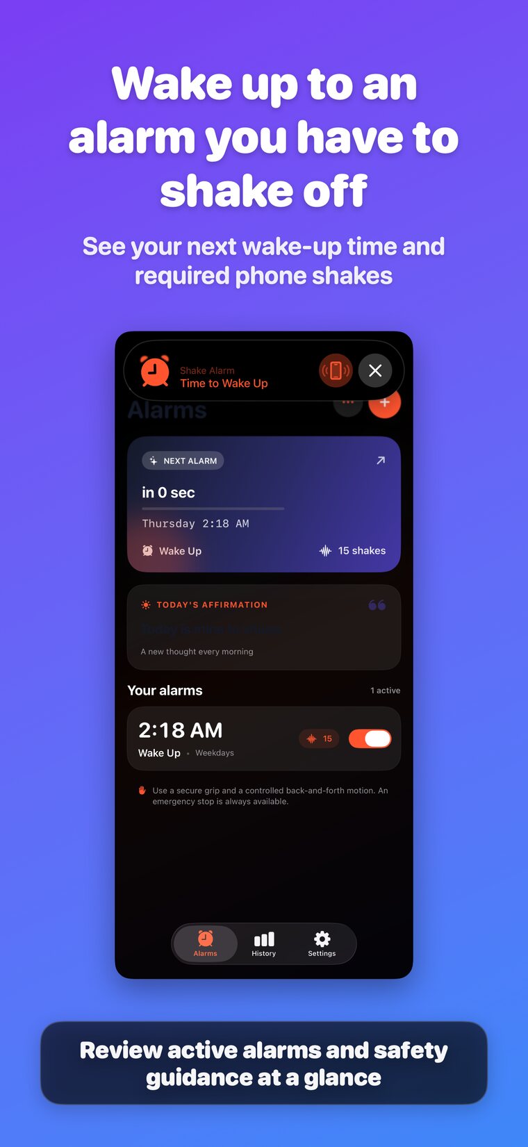 Shake Alarm practice challenge progress