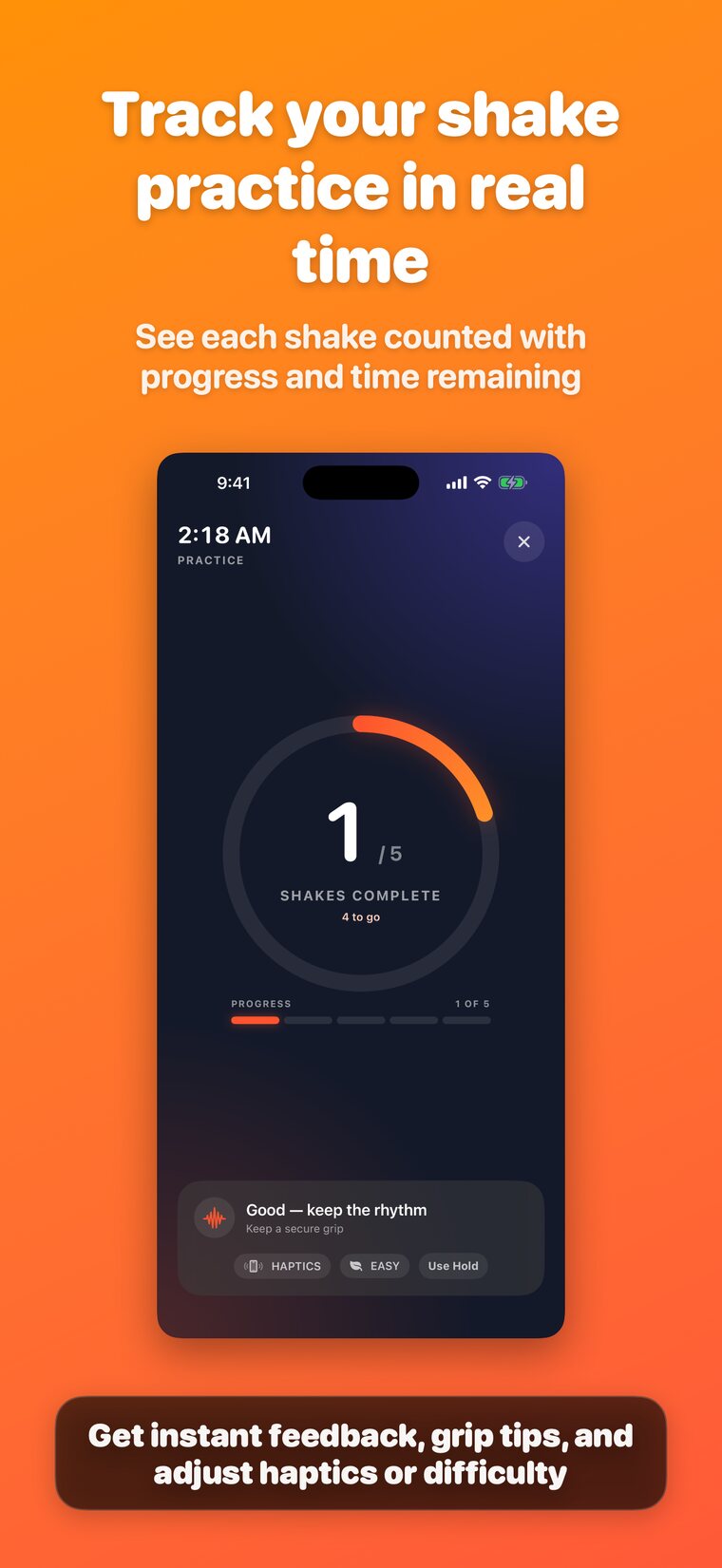 Shake Alarm real-time shake count feedback