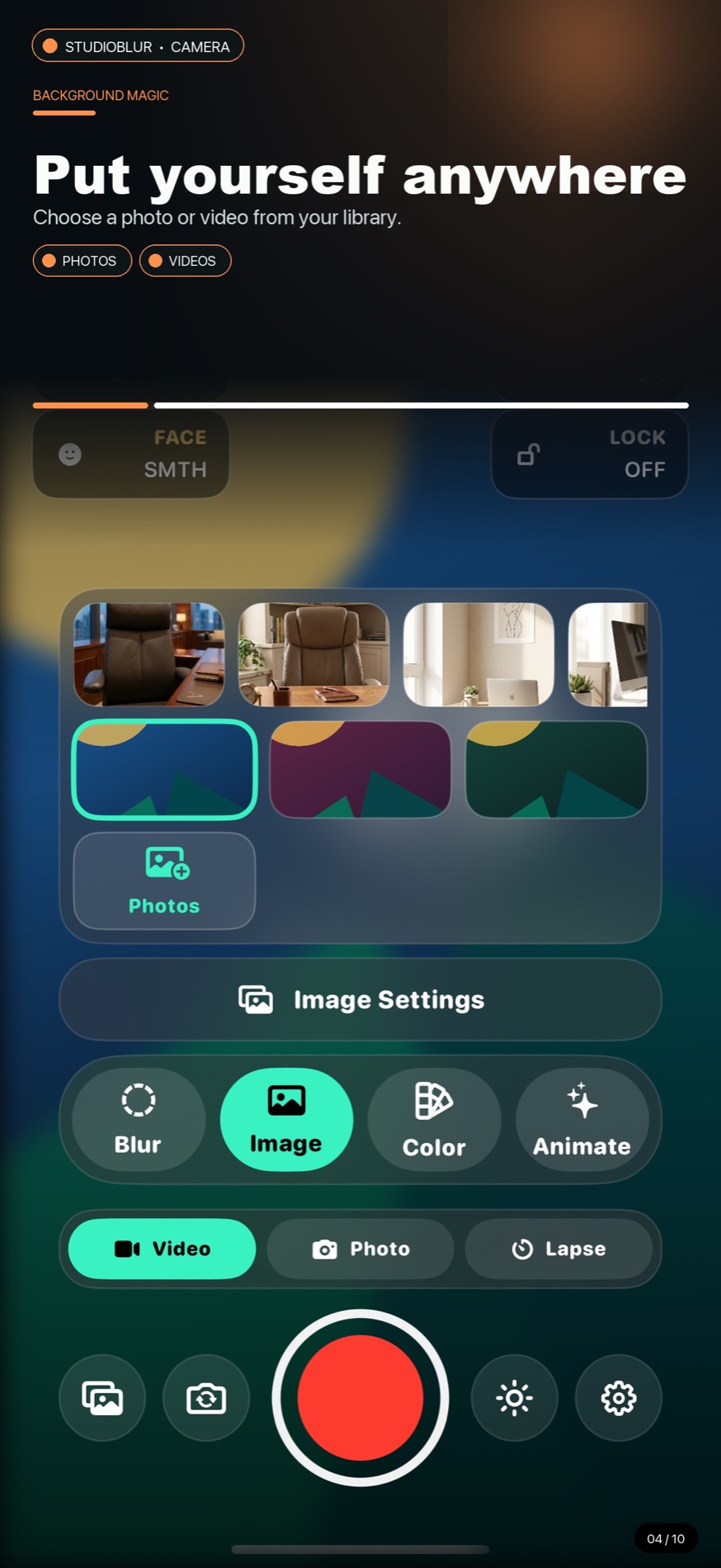 StudioBlur photo and video background controls