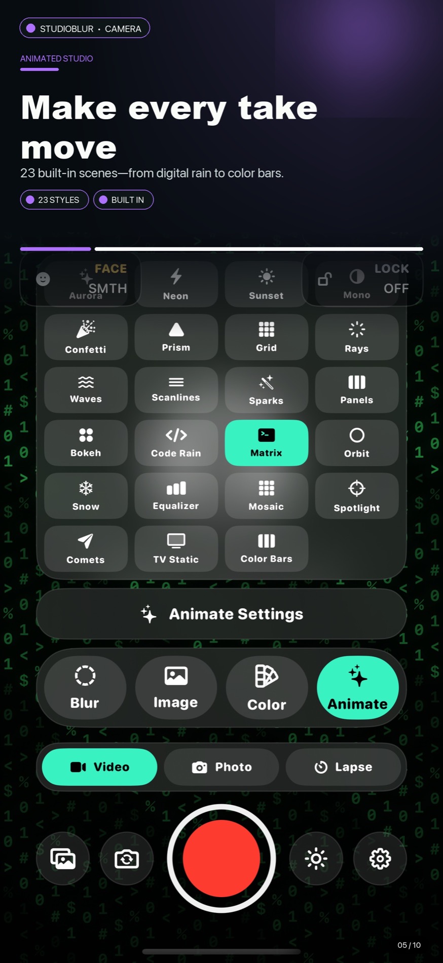 StudioBlur animated background scene picker