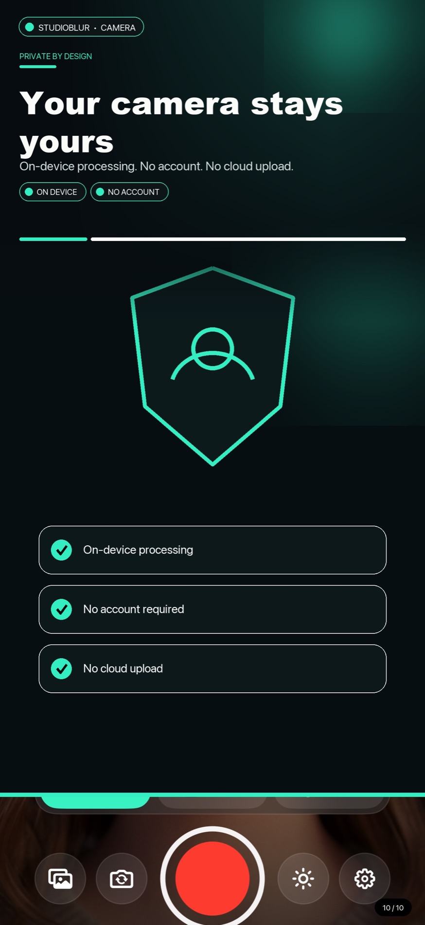 StudioBlur on-device privacy screen