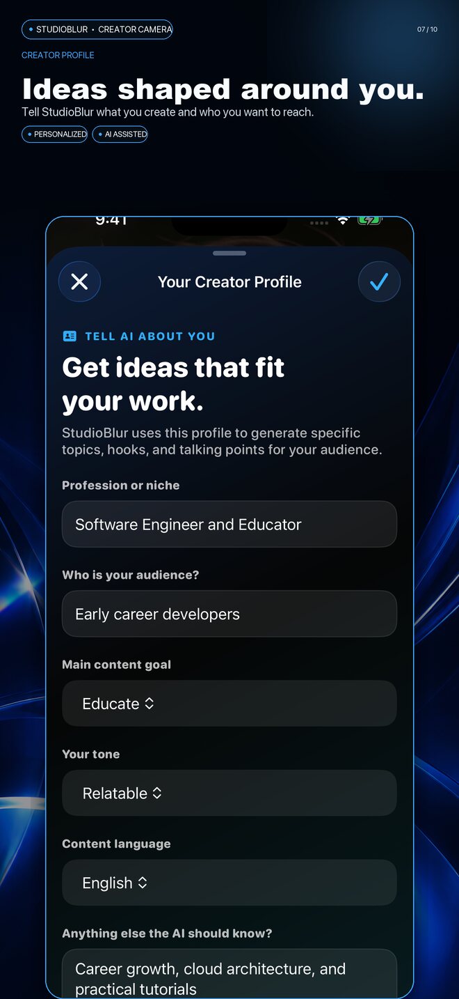 StudioBlur personalized AI creator profile
