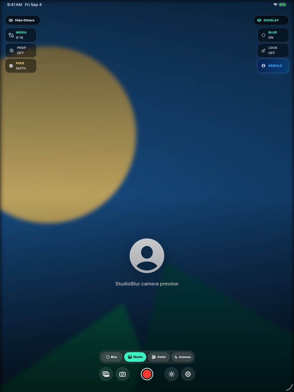 StudioBlur media background picker on iPad