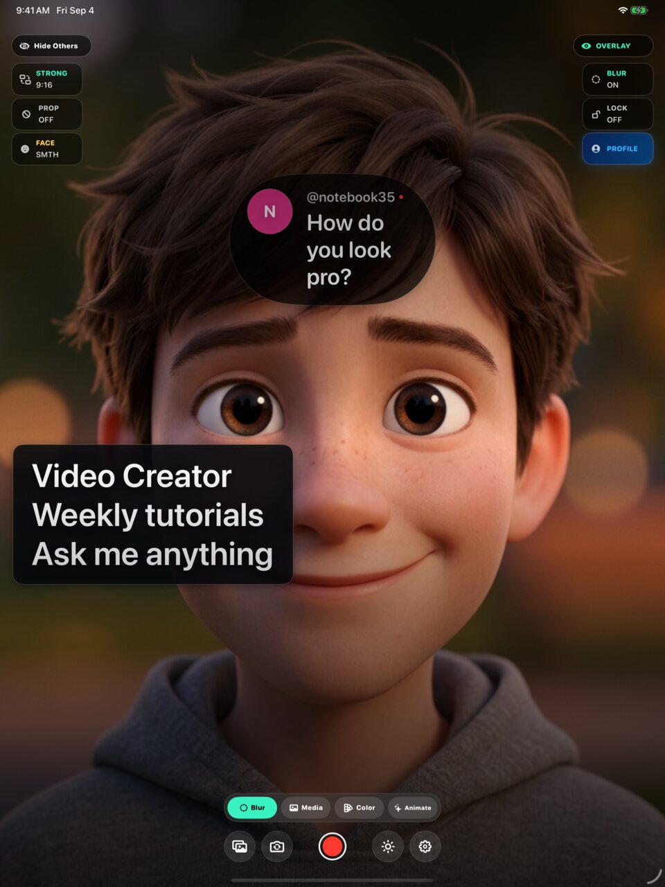StudioBlur creator camera running on iPad