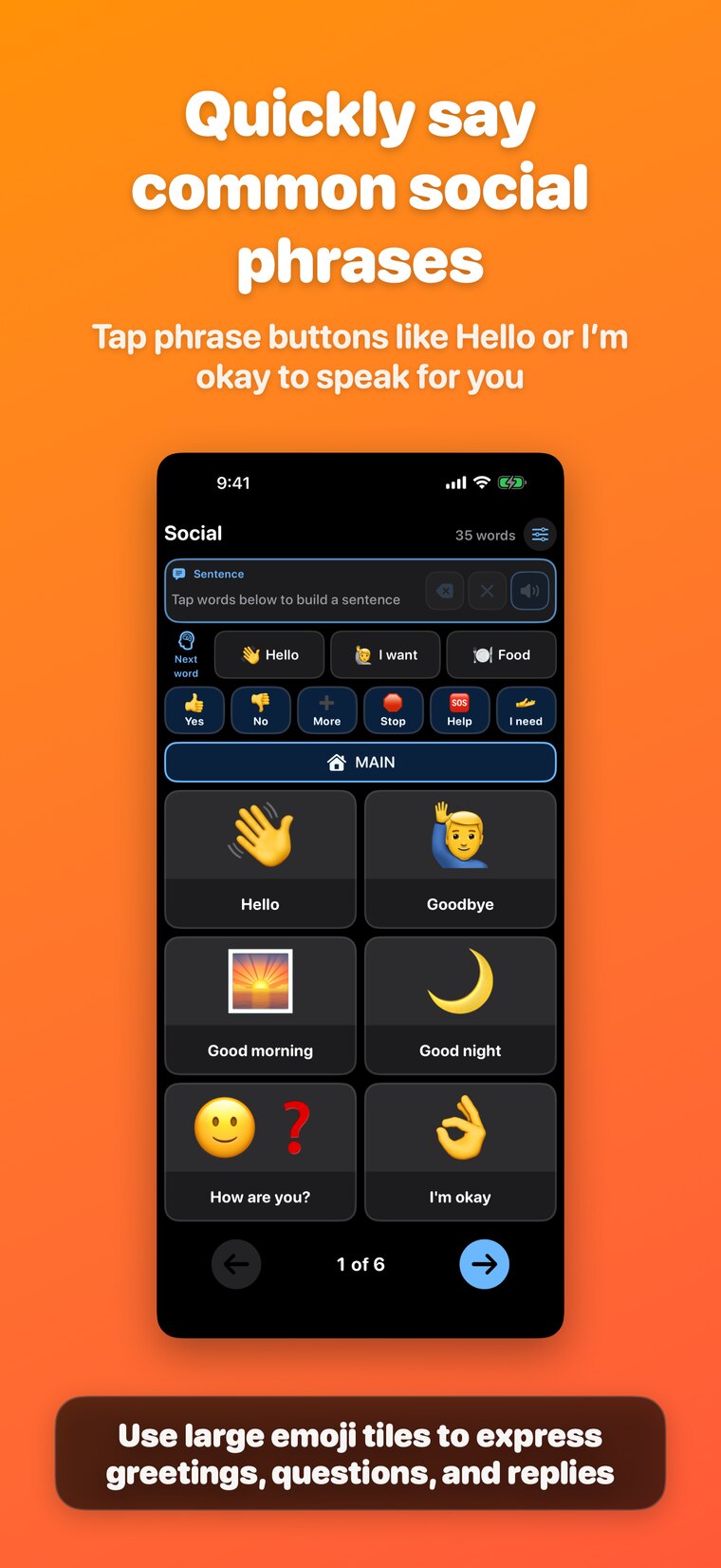 TapTalk social phrases board