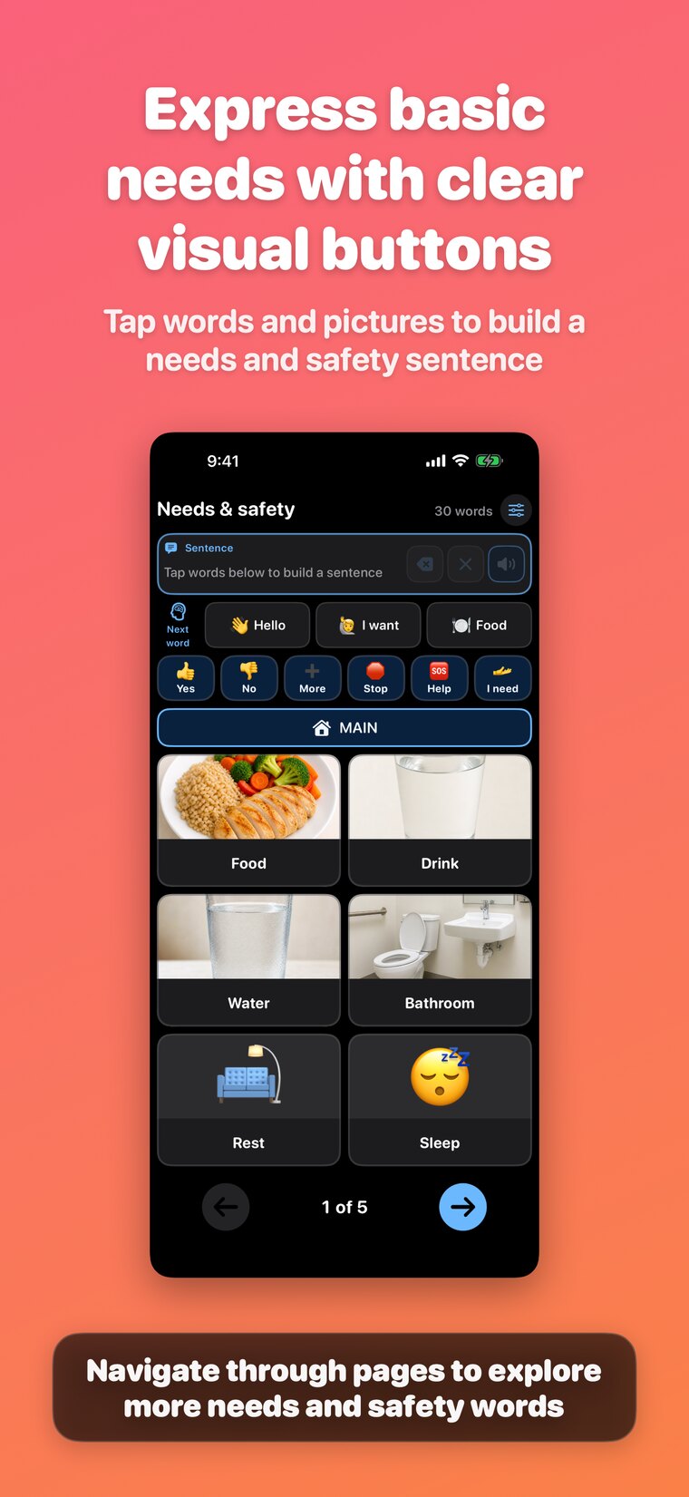 TapTalk needs and safety board